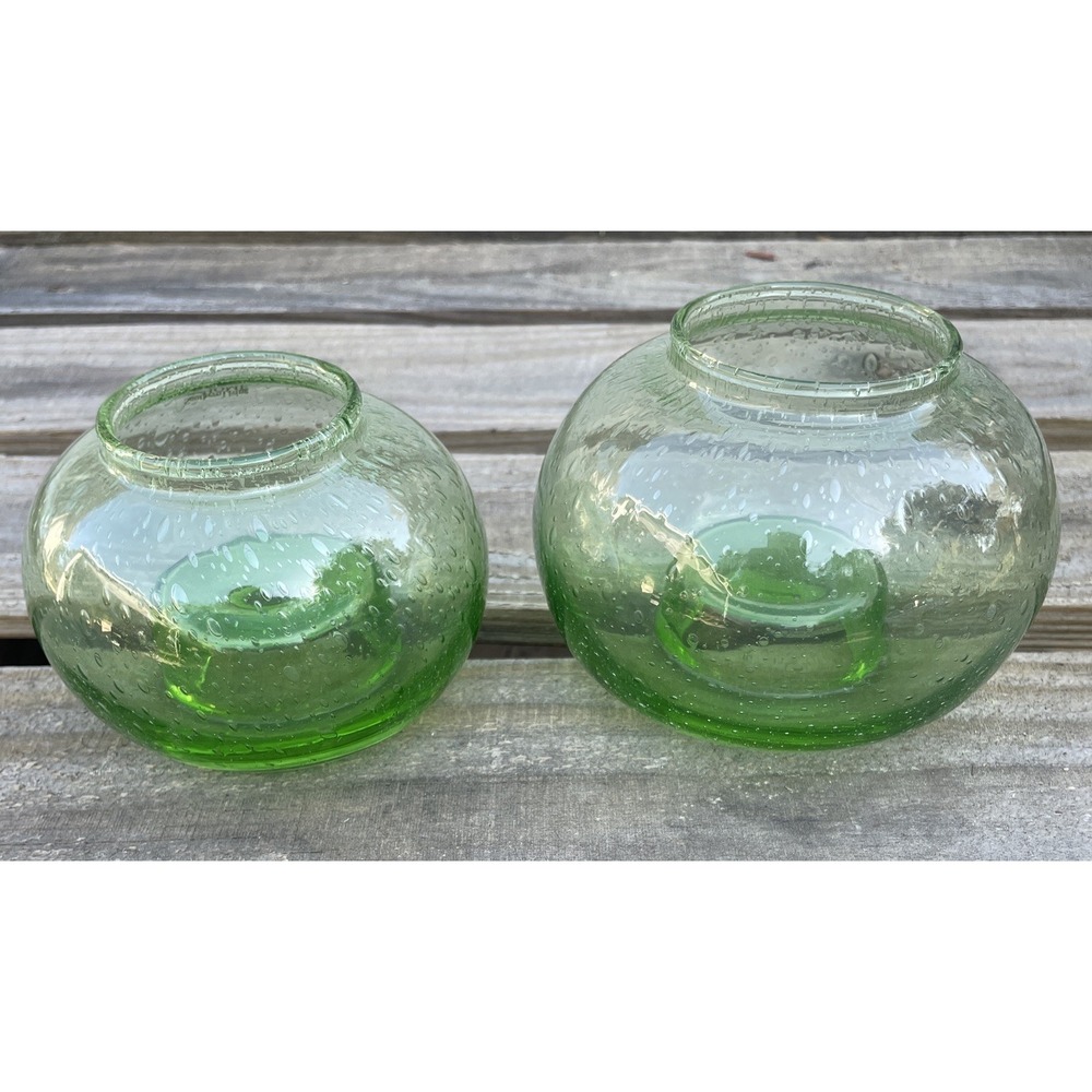 Southern Living at Home Southport Globe  Hand Blown Bubble Green Glass Set Of 2